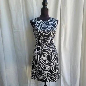 Michael Kors Black White Abstract Womens Sleeveless Casual Dress Buttons Pleat 6